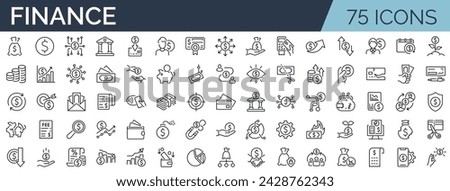 Set of 75 outline icons related to finance. Linear icon collection. Editable stroke. Vector illustration