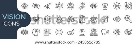 Set of outline icons related to vision.Linear icon collection. Editable stroke. Vector illustration