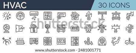 Set of 30 outline icons related to hvac. Linear icon collection. Editable stroke. Vector illustration