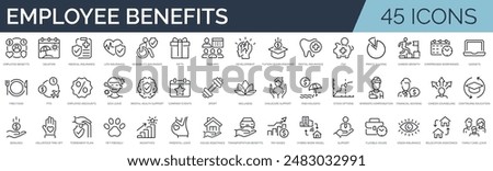 Set of 45 outline icons related to politics. Linear icon collection. Editable stroke. Vector illustration