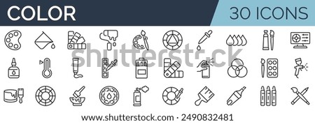 Set of 30 outline icons related to podcast. Linear icon collection. Editable stroke. Vector illustration