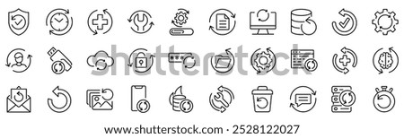 Set of 30 outline icons related to recovery. Linear icon collection. Editable stroke. Vector illustration