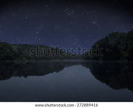The big wood lake at night with sky with stars