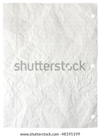 One sheet from notebook on white background