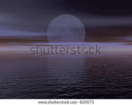 A rendering of a moon reflecting in the water