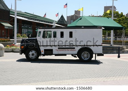 Armored truck parked to pick up money