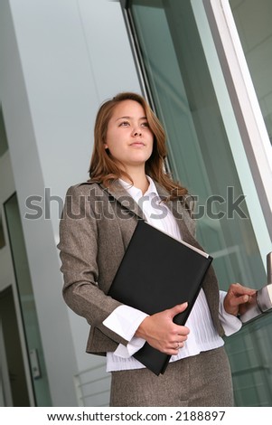 A business woman leaving the office for the day