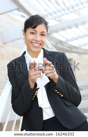 A pretty african american business woman at her office building