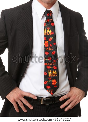 A business man with hot sexy kiss tie over white