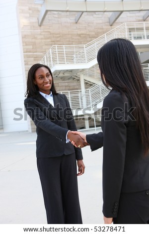 A pretty african american business woman shaking hands