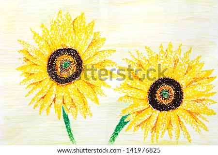 Original sketch of beautiful sunflowers, a child art