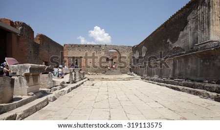 NAPLES, ITALY - JULY 17:  The excavated ruins of Pompeii city on July 17, 2015, Naples, Italy. The city was buried under ash and debris during the eruption of Mount Vesuvius in 79 AD