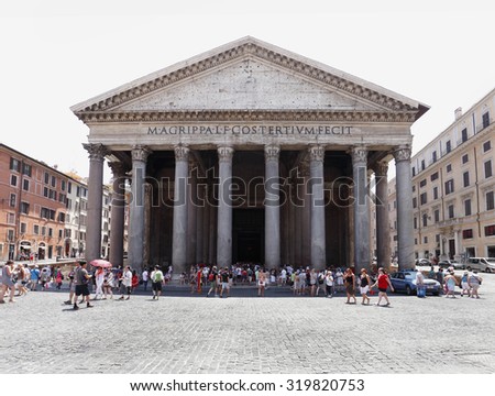 ROME, ITALY - JULY 18: Tourists visits the ancient Pantheon church, a temple for all Roman Gods on July 18, 2015, Rome, Italy