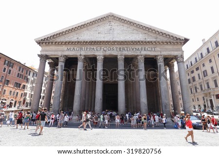 ROME, ITALY - JULY 18: Tourists visits the ancient Pantheon church, a temple for all Roman Gods on July 18, 2015, Rome, Italy