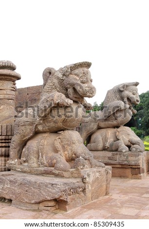 lion quelling war elephant at the entrance of sun temple, Konark