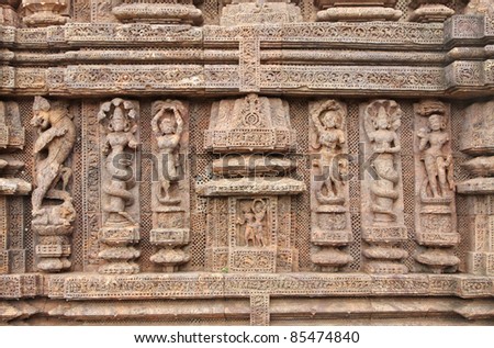 carved beautiful sculptures at Sun Temple, Konark