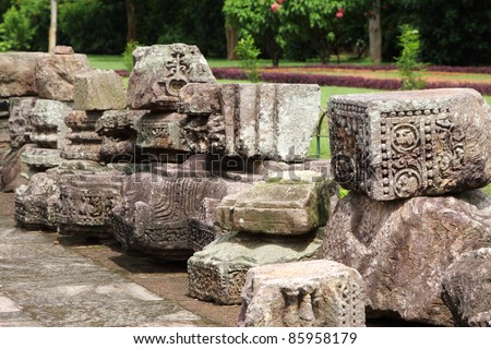 Beautifully designed ruins of stone blocks, sun temple Konarak