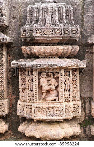Beautiful sculptures and floral carvings at  Mayadevi temple, Sun temple complex