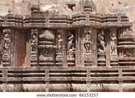 Fine sculptures and columnar work of Mayadevi Temple, Sun temple Complex