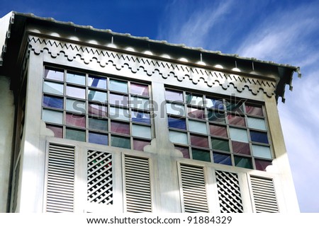 Colourful window pane on elegant ancient designed window