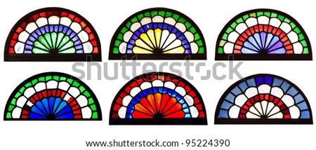 Ancient arabic designed colored glass arches in one frame with white background