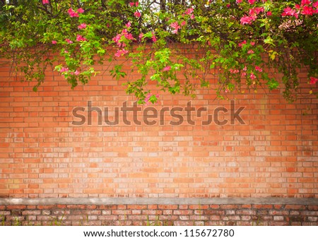 grunge wall background with flowers