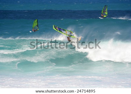 MAUI - JANUARY 17: Windsurfer struggles in big wave contest at Ho\'okipa on Maui\'s northshore on January 17, 2009.