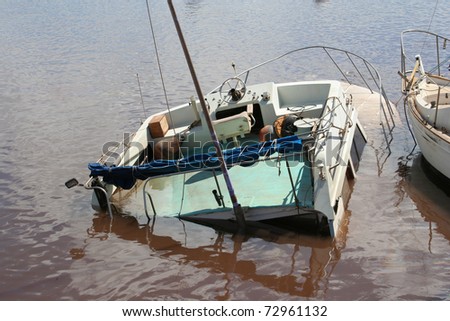 MAUI, HAWAII-MAR 11: Tsunami from a Japanese earthquake causes severe damage to a small craft in Maalea Harbor on March 11, 2011 in Maui, Hawaii.