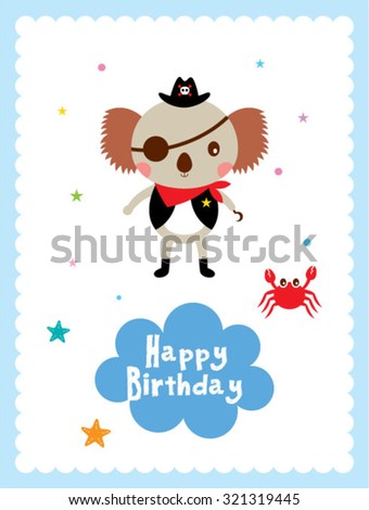 cute koala bear pirate happy birthday greeting card