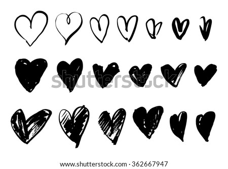 Vector doodle hand-drawn grunge black hearts set