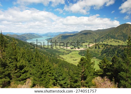 Trekking in Marlborough Sounds - extensive network of sea-drowned valleys created by a combination of land subsidence and rising sea levels at the north of the South Island of New Zealand.