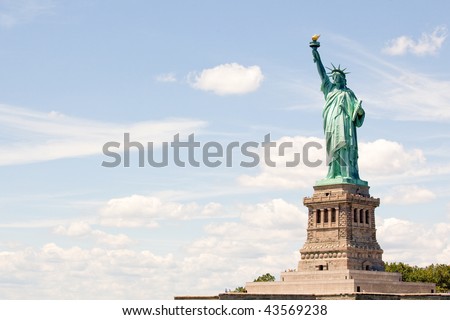 Statue of liberty against blue New York sky