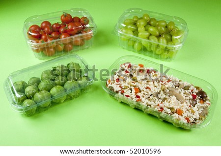 containers plastic transparency and film with food, fruit and vegetable