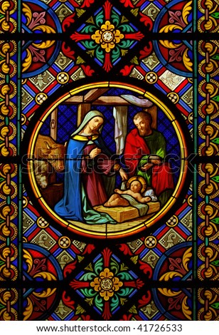 Christmas Cathedral stained glass window Jesus Maria Josef