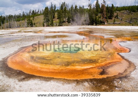 Yellowstone geothermal geyser, clear and transparent, but hot blue water