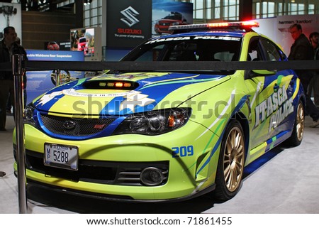 CHICAGO, IL - FEBRUARY 20: Subaru Legacy model 2011 as police interceptor at the International auto-show on February 20, 2011 in Chicago, IL