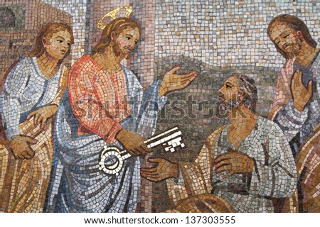 ROME - APRIL 4 : Mosaic in the Saint Peter Cathedral in Vatican on April 4, 2013 in Rome, Italy. St. Peter\'s Basilica is considered as the largest Christian church in world.