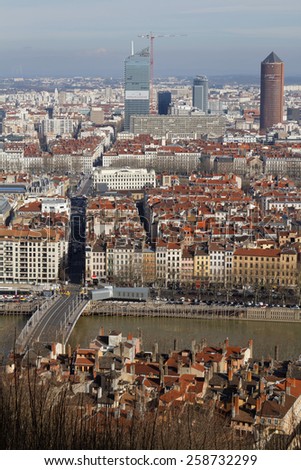 LYON, FRANCE, March 7, 2015 : Lyon is France\'s third largest city after Paris and Marseille, butwith its suburbs Lyon forms the 2nd-largest urban area in France with a population of 2 millions.