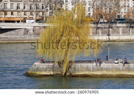 PARIS, FRANCE, March 12, 2015 : The tip of the island Ile de la Cite is the location of the Square du Vert-Galant, a park named in honour of King Henry IV.