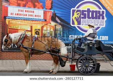 MEMPHIS, TENNESSEE, May 11, 2015 : Horse transportation for tourists on Beale Street. Blues clubs and restaurants that line Beale Street are major tourist attractions in Memphis.