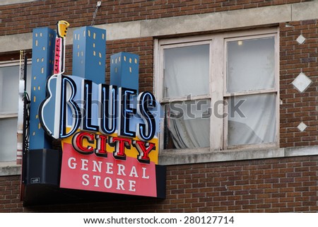 MEMPHIS, TENNESSEE, May 11, 2015 : City neon lights on Beale Street. Blues clubs and restaurants that line Beale Street are major tourist attractions in Memphis.