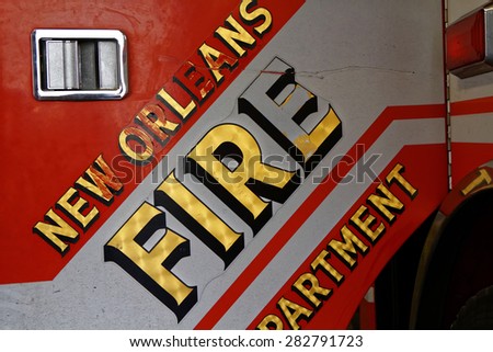 NEW ORLEANS, LOUISIANA, May 4, 2015 : Engine 29, fire station and apparatus in French Quarter of the city of New Orleans. The New Orleans Fire Department came into existence on December 15, 1891.