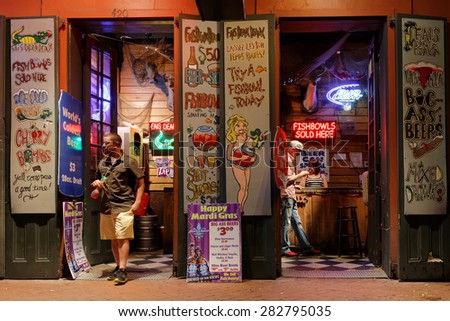 NEW ORLEANS, LOUISIANA, May 4, 2015 : Bourbon Street in the heart of New Orlean. Now mainly known for its bars and strip clubs, Bourbon Street\'s history provides a rich insight into New Orleans\'past