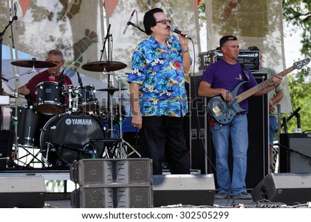 BREAUX BRIDGE, LOUISIANA, May 3, 2015 : Warren Storm, Willie Tee & Cypress Band play during Crawfish Festival in Breaux Bridge. Breaux Bridge has been designated as the Crawfish Capital of the World