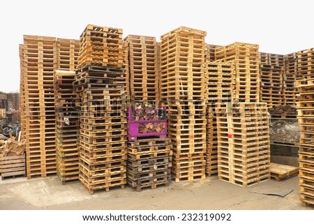 Outside stock of old manufactured wooden standard euro pallets
