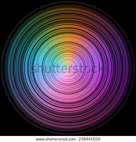Rainbow colored disc, sphere in black background as hires texture