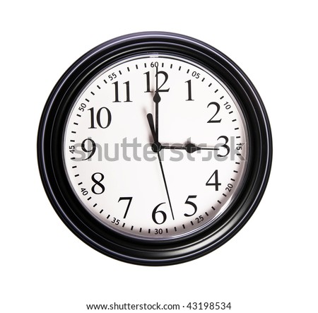 Wall Clock Shows Time 3:00 O'Clock On White Isolated Background Stock ...