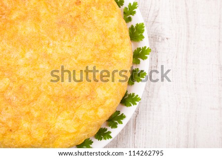 Fresh homemade Spanish tortilla (omelette) in a plate