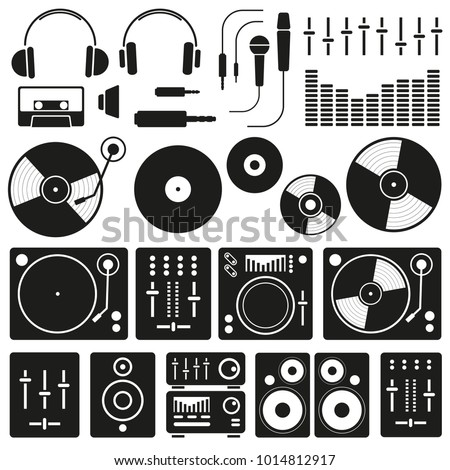 Vector Music icon set on white background. Icons of Dj staff and any equipment set. Vector music technology and accessories objects elements collection design concept Сток-фото © 