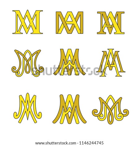 Monogram of Ave Maria symbols set. Religious catholic signs.
